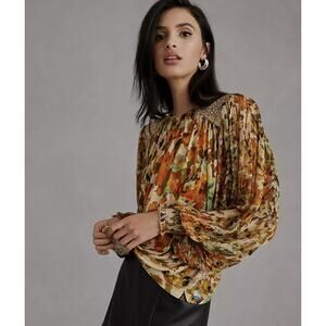 NWT Anthropologie Bl-nk Sequin-Embellished Blouse in Neutral Motif